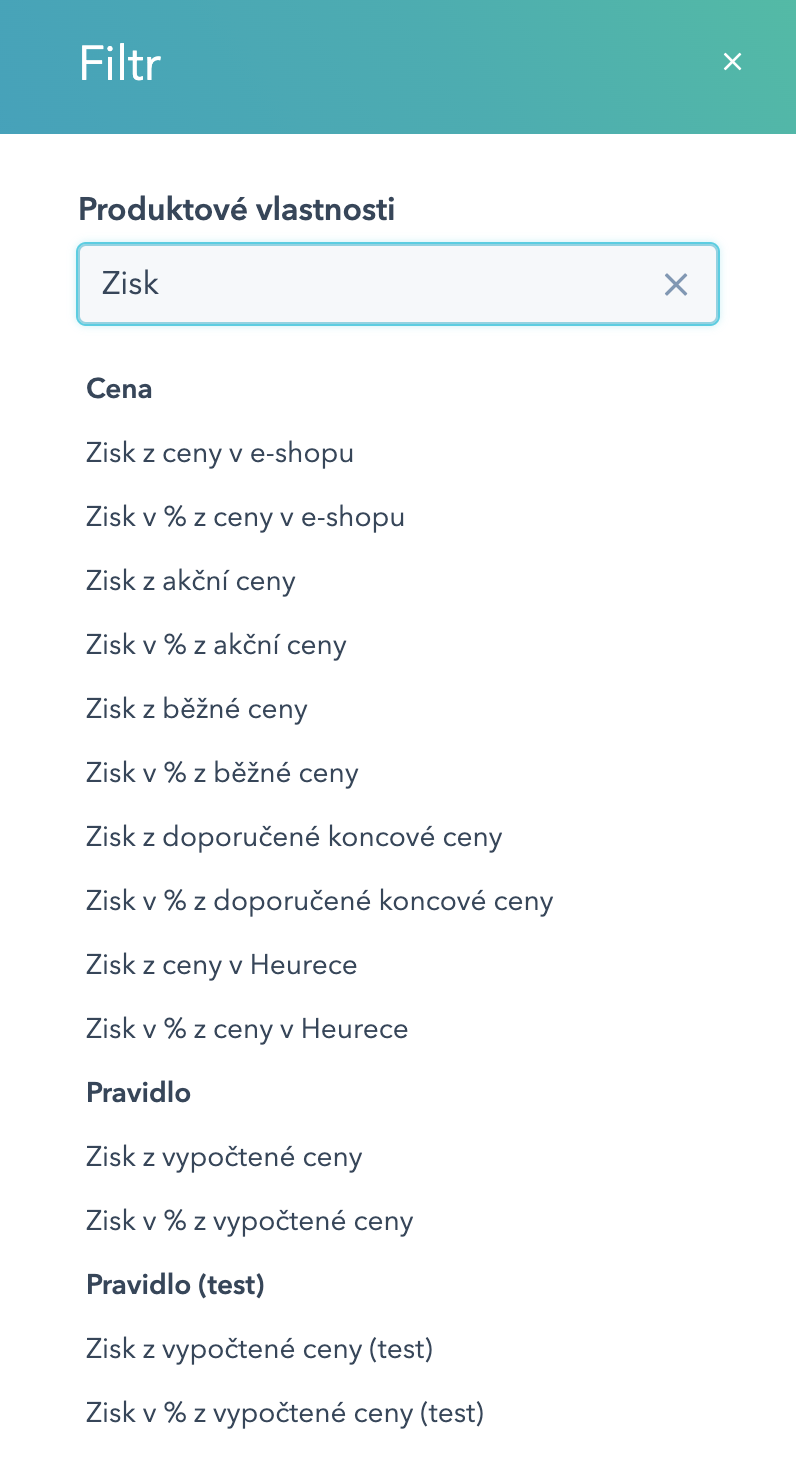 Zisk a zisk v % ke všem cenám
