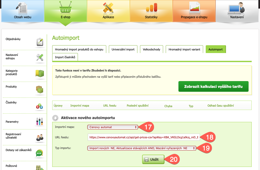 Konfigurace - Export/Import typ - Eshop-Rychle Autoimport