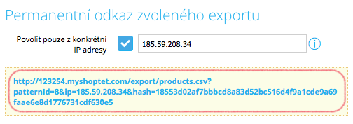 Konfigurace - Export/Import - Shoptet export url