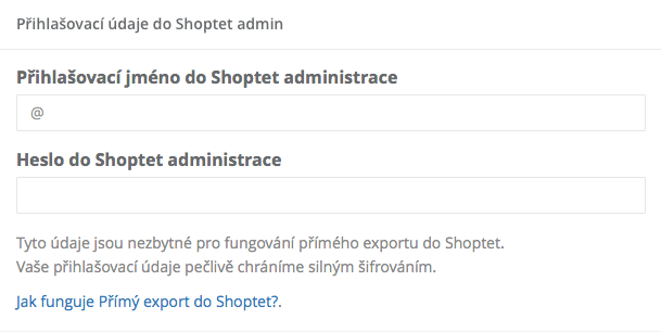 Konfigurace - Export/Import - Shoptet login