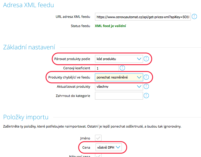 Konfigurace - Export/Import - Shoptet možnosti automatického importu