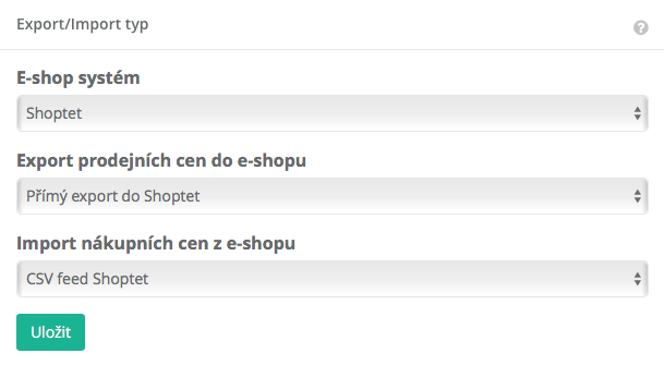 Konfigurace - Export/Import typ - Shoptet