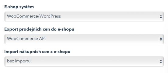 Konfigurace - Export/Import Woocommerce
