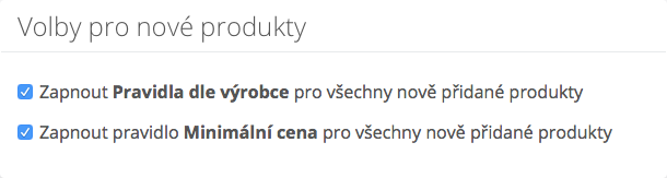 Konfigurace - Volby pro nové produkty