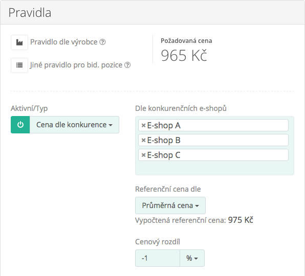 Pravidlo - Cena dle konkurence