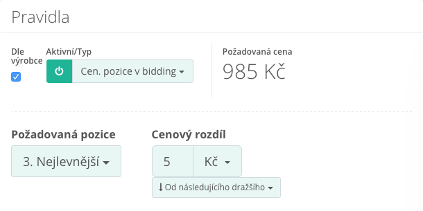 Pravidlo - Cenová pozice v biddingu - Příklad