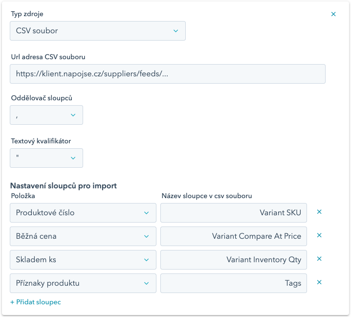 Import produktů v CSV formátu