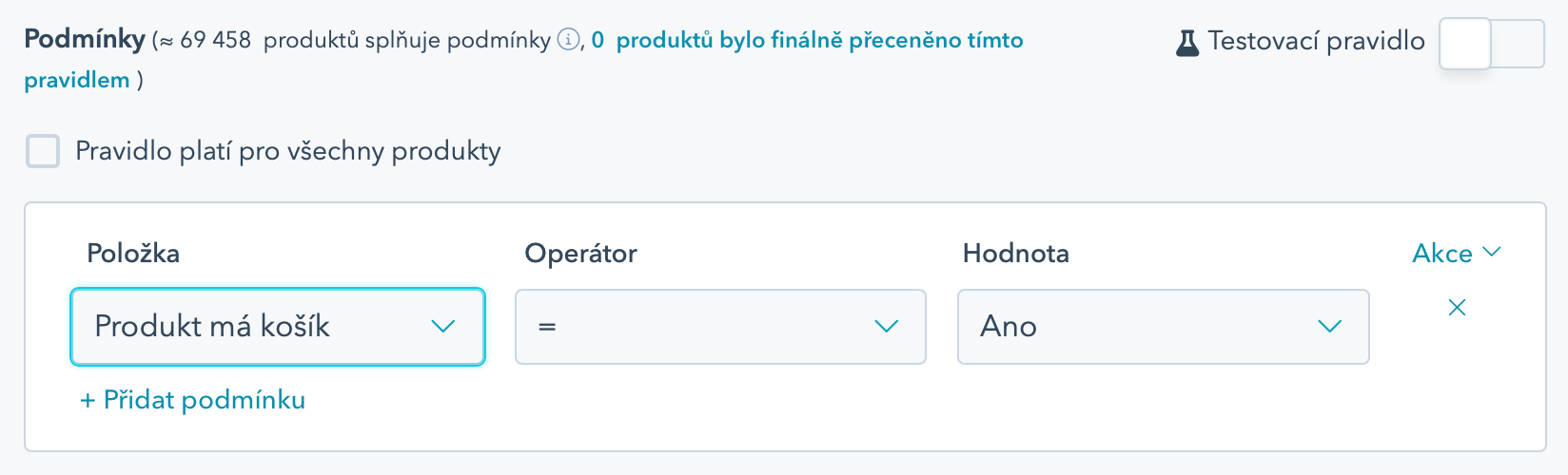 Podmínka produkt má košík
