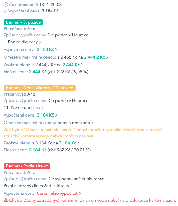 Chyby při přecenění a barevné označení