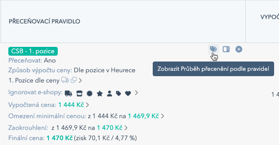 Zobrazení průběhu v tabulce produktů