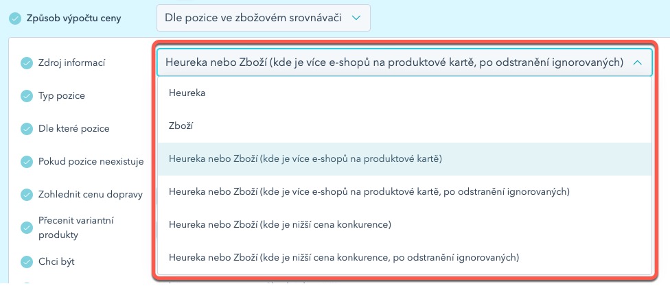 Možnosti výběru zbožového srovnávače jako zdroje informací pro přecenění